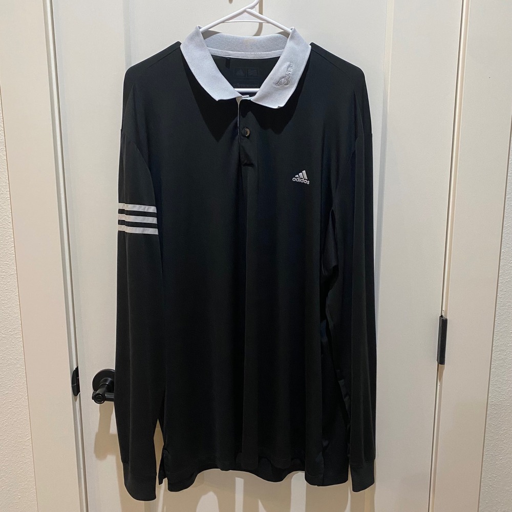 Adidas Men's Long Sleeve Rugby Shirt. XL. Black w/Gray. Stripes on Sleeve.